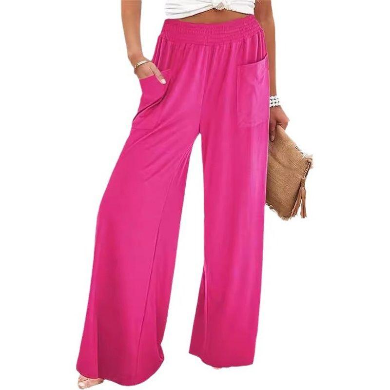 Elastic Waist, Large Pocket, Wide Leg Pants Elastic Waist with Pocket Loose Pants