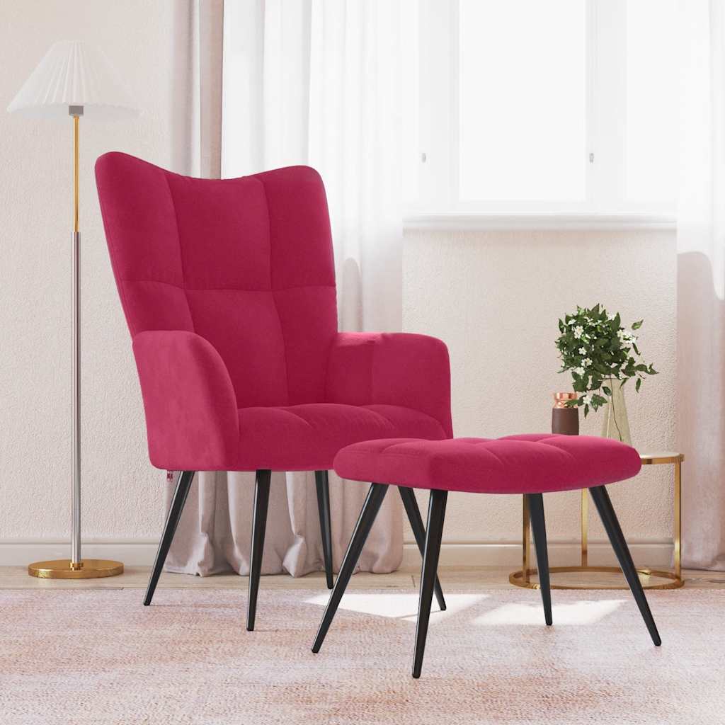 Vidaxl Sessel mit Hocker, Weinrot, Mit Samt bezogen