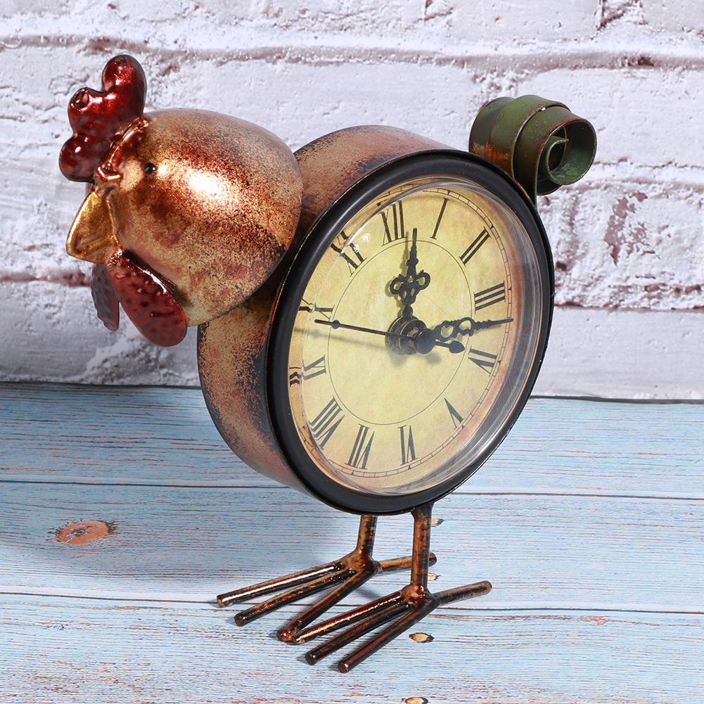 

European Retro Style Chicken Shaped Iron Clock Desk Table Clock Home Ornament Craft Gifts