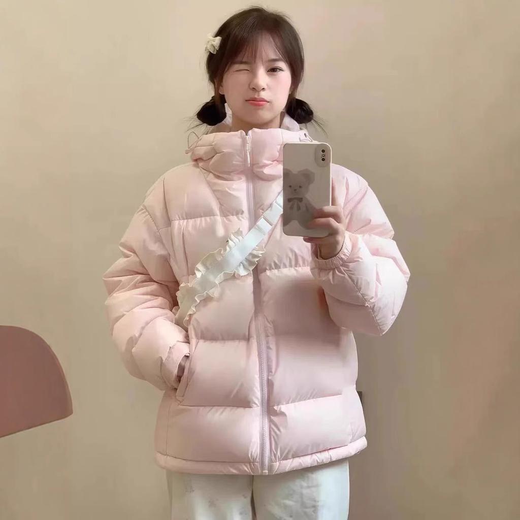 Black couple down cotton-padded clothes women's short women's winter new hooded bread clothes thickened padded jacket