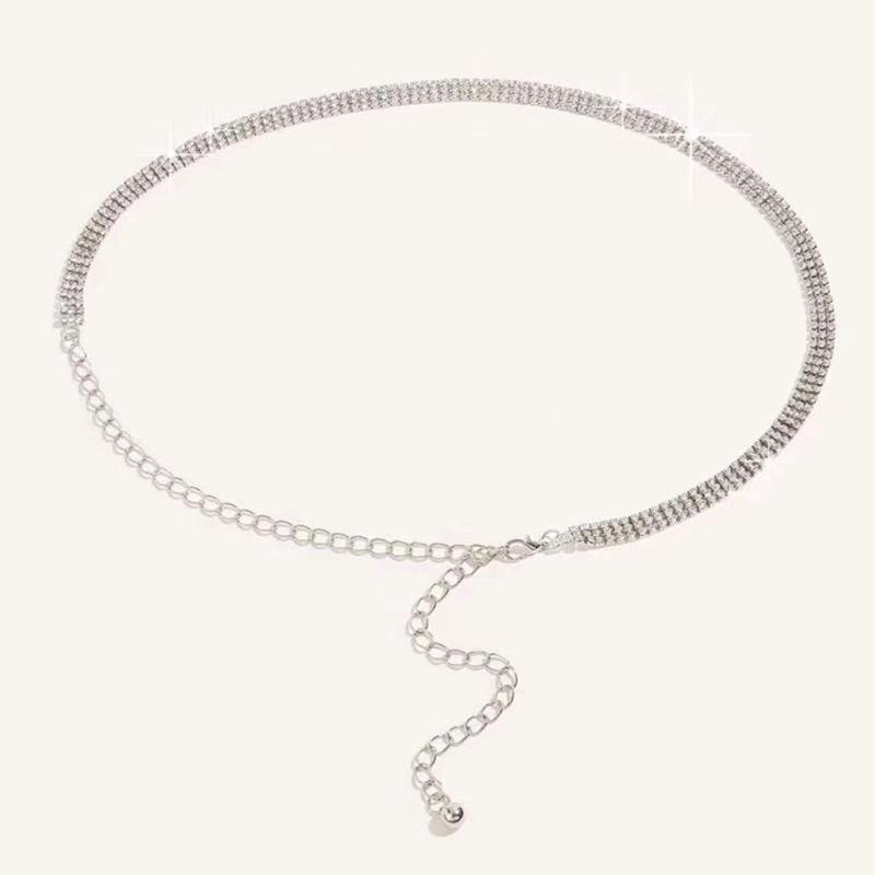 Rhinestone Crystal Waist Chain for Evening Dress - Women's Trendy Diamond-Studded Skinny Belt Accessories