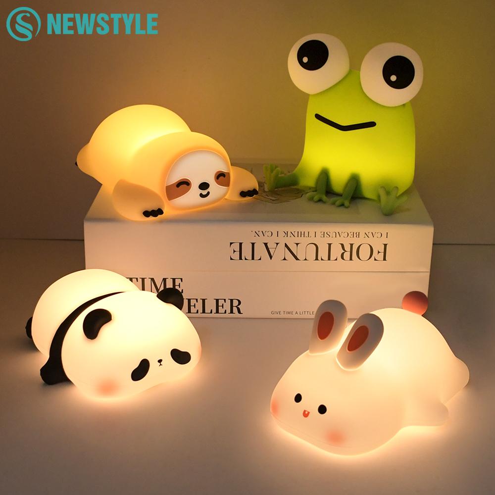 Cute Rabbit Night Light Novelty LED Squishy Animal Night Lamp 3 Brightness Level Dimmable Rechargeable Touch Lamp