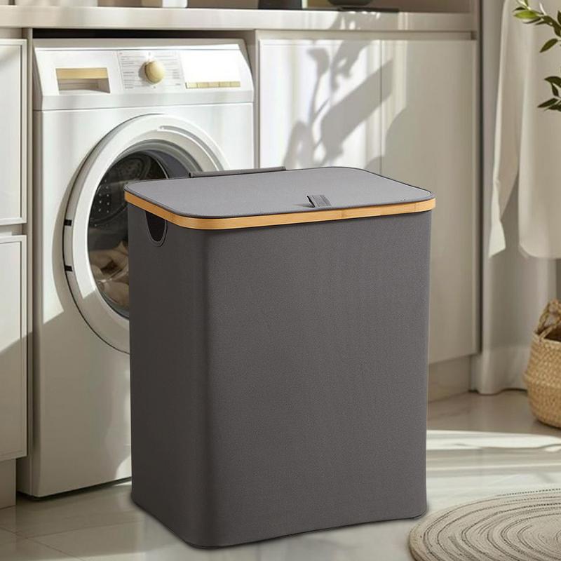 Laundry Basket With Lid Large Hamper Pull Handles Bin Basket Storage Basket For Clothes Toys Dorm Bathroom Bedroom College