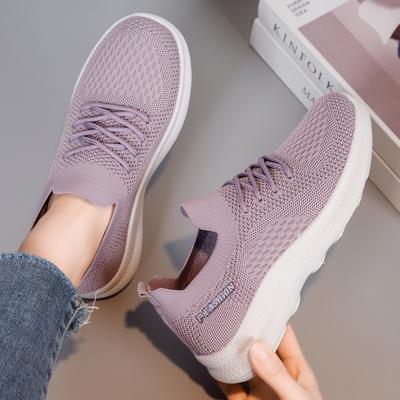 Chaussures décontractées pour femmes, baskets basses en maille respirante et semelle souple, chaussures tissées volantes, chaussures de marée