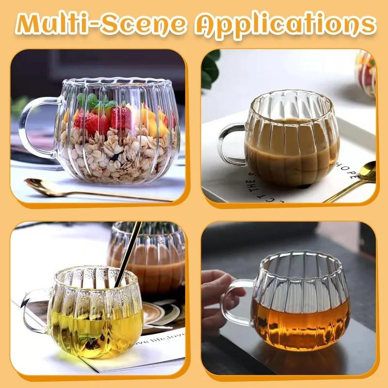 1pcs Glass Cups Vertical Stripe Water Cup 400ml/13.5oz Coffee Mugs Drinking Glasses Flowers Tea Cup Heast Resistant Drinkware