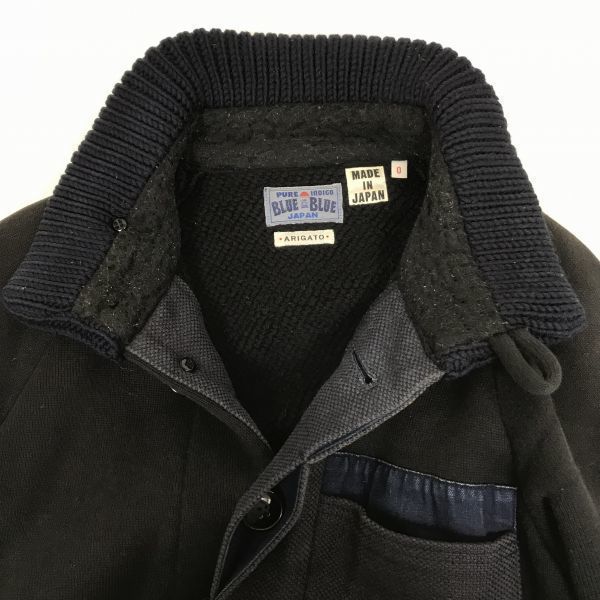 Blue Blue Japan Harrislan Cotton Jacket Outer Size 0 XS Black Inner Pocket Rib Collar Cuffs Hem Concealed Front BLUEBLUE(USED)