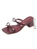 Modische weinrote High Heel Sandalen für Damen, eckige Zehenpartie, Schleifendekor, Sommer-Outdoor-Slipper für Damen, dünne Absätze, Party-Hochzeitsschuhe