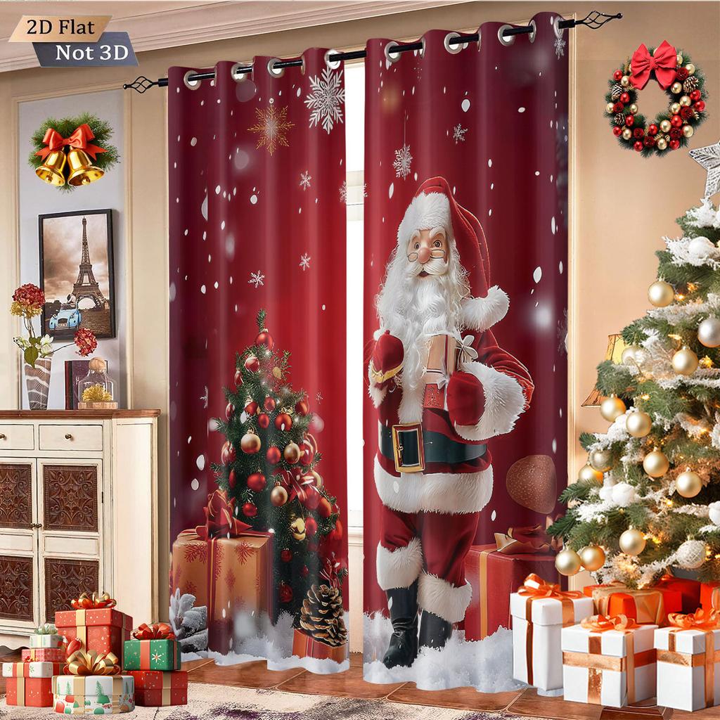 2pcs Merry Christmas   Santa Claus Print Blackout Curtains In Various Sizes for Living Room Bedroom Insulation Holiday Decoration