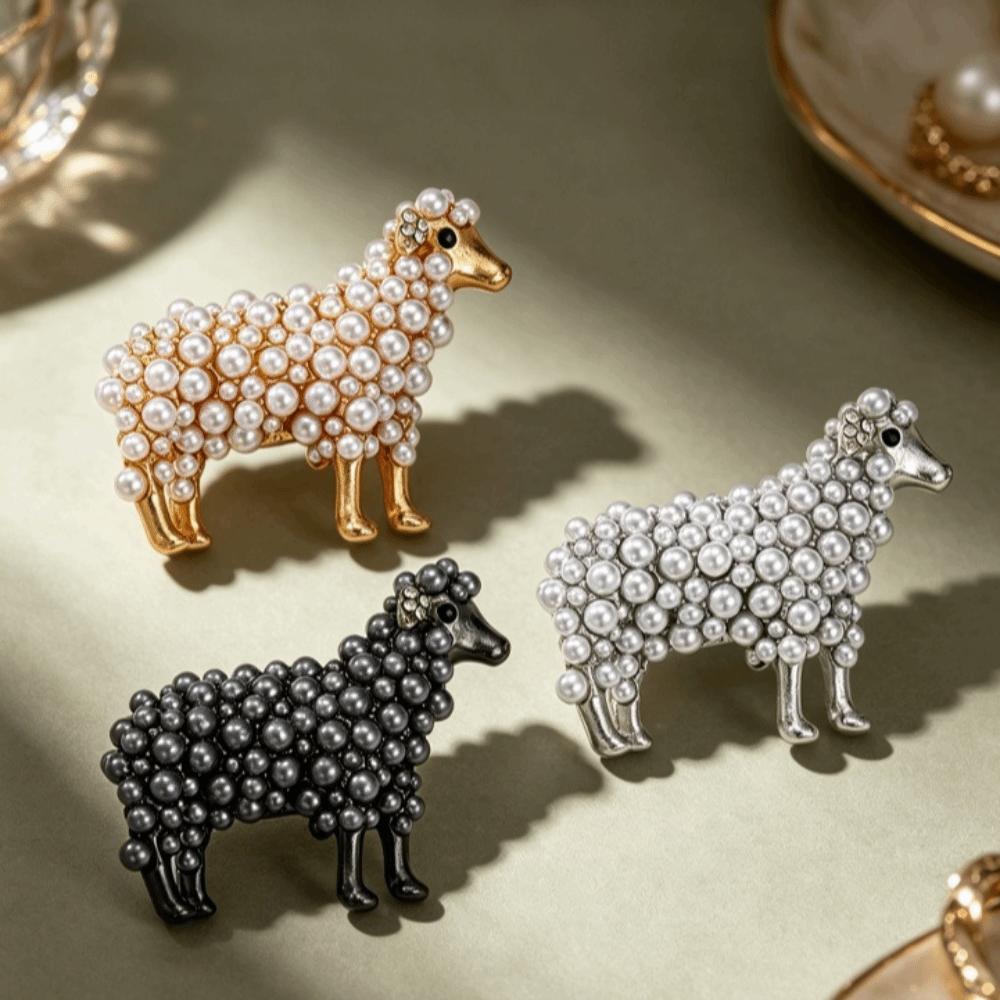 Pearl Decor Animal Pin Zinc Alloy Lamb Badge Exquisite Sheep Brooch Suit Accessory