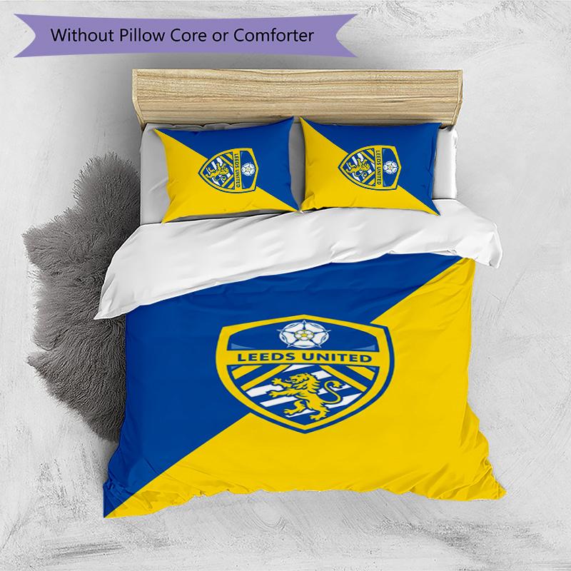 Leeds United Fußball Bedrucktes 3-teiliges Bettwäscheset, Bequemes hautfreundliches Schlafzimmer Bettbezug-Set