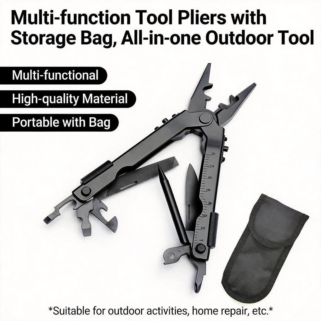 Folding Pliers Multi-Tool, Stainless Steel Pocket Tool with Bottle Opener, Screwdrivers, Crimper & Wire Cutter for Outdoor