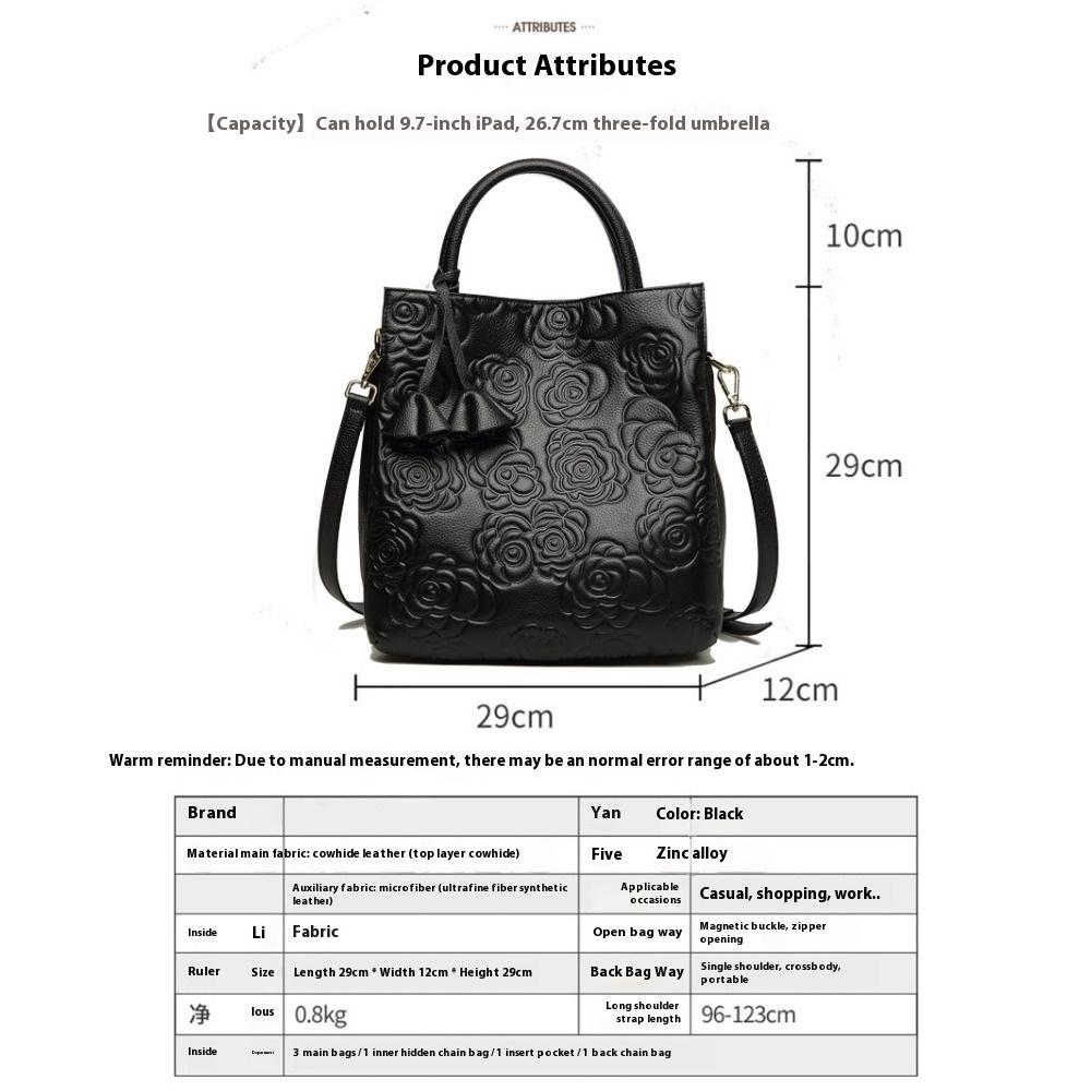 Genuine Leather Women's Bags Genuine Cowhide Bags Camellia Handbags Large Bags One Shoulder Messenger Bags