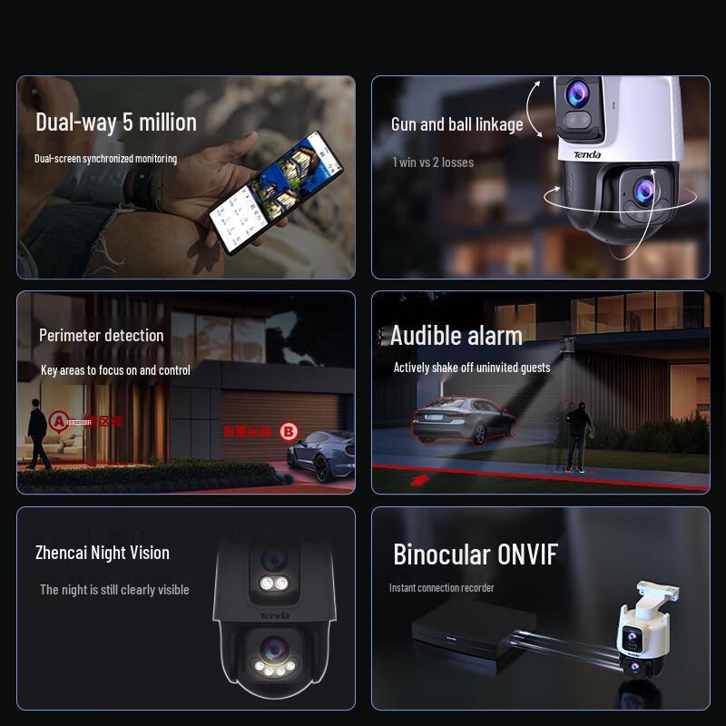 Telecamera di Sicurezza PTZ Wireless da Esterno Tenda a Doppia Lente 10MP Spina CN (adattatore incluso)