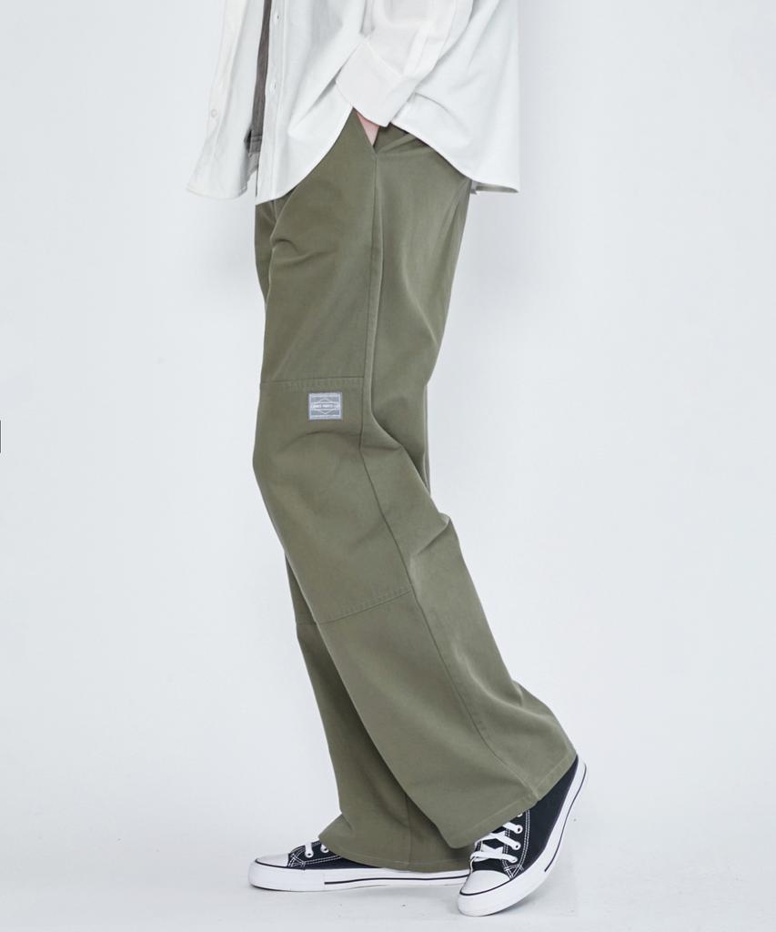 WHOLOVESART Double Knee Banding Work Pants Khaki Green