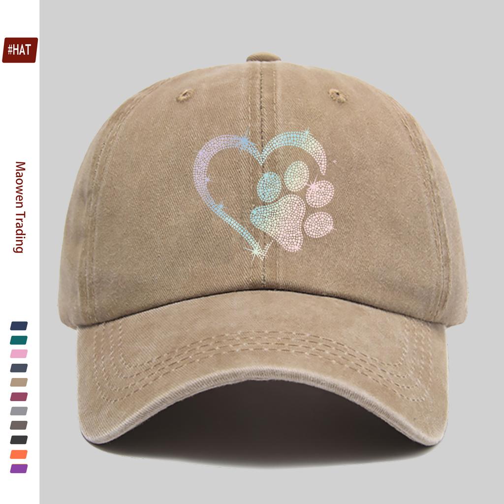 pc Gradient Hot Drilled Heart Dog Paw Print Baseball Cap Casual Design Decorative Hat Comfortable Lightweight Headwear Adjus