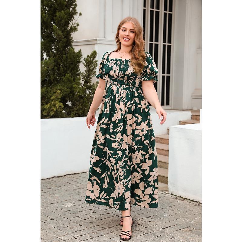Vestido feminino de verão plus size estampado casual vestido de férias boêmio elegante midi vestidos longos