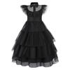Girls Wednesday Addams Costume Dress, Gothic Party Cosplay, Halloween Role Play, Black Polyester Dress, 140cm