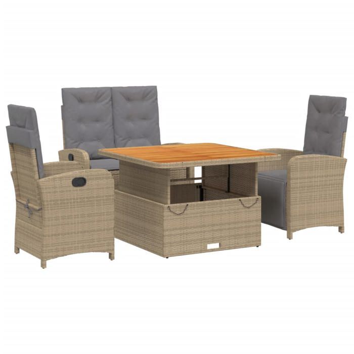 VidaXL Ensemble à Manger de Jardin avec Coussins 4 pcs, Table de Terrasse, Meubles de Patio, Mobilier d'Extérieur, Beige 3277369