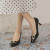 Fashion Patent Leather Square Toe Women Pumps Metal Chain Shallow Slip on Thin High Heels Party Office Pumps Autumn Fashion Work Shoes