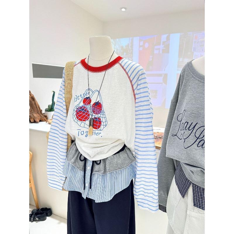 Women Plus Size Long Sleeve T Shirt Raglan Sleeve Cartoon Print Casual Spring Summer