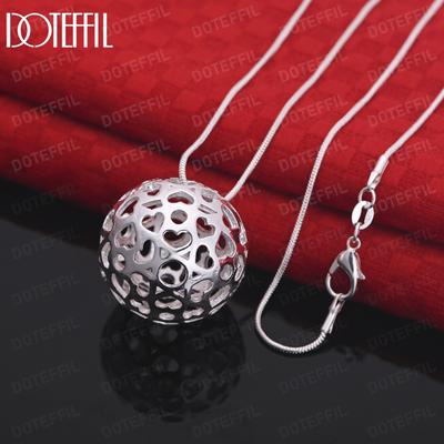 Silver 16-30 Inch Heart Pattern Ball Necklace Charm Jewelry