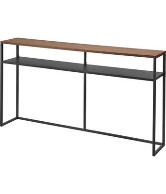 Consolle con ripiano posteriore per divano Yamazaki Jitsugyo, colore nero circa. Scaffale espositivo a torre L126 x P20,5 x H65 cm con tavolino laterale con gancio sottile ma grande