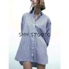 Spring New Women's Clothing French Style Design Single Striped Style with Pockets Lapel Long Sleeves Loose Shirt 5216040