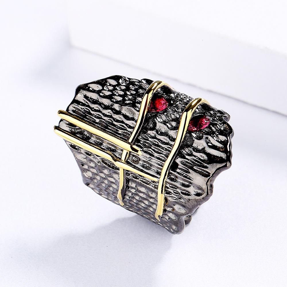 Geometric Vintage Red Zircon Interwoven Black Gold Ring Silver Exquisite Vintage Ring Ladies Party Cocktail Party Jewelry