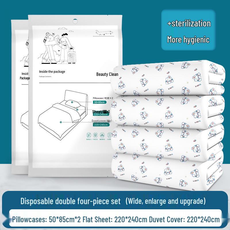 Portable 4-Piece Disposable Bedding Set: Dirt-Proof Duvet Cover, Bed Sheet, Pillowcase