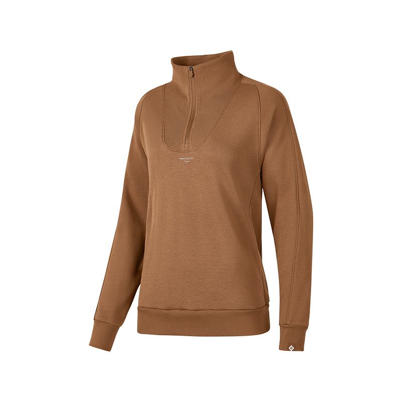 Skechers Gostretch Freedom Series Half-Zip Comfortable Solid Color Loose Half-Placket Sweatshirt Women sweatshirt Brown P424W188-01J0