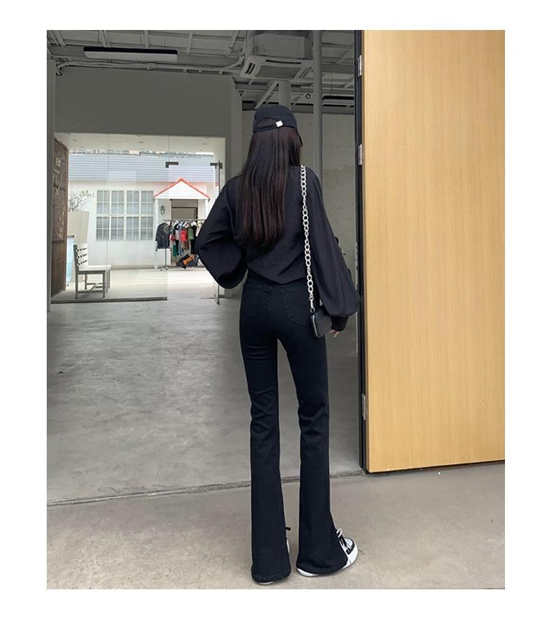 Women's High-Waisted Black Micro-Flare Jeans - Spring 2025 Slimming Versatile Straight Leg Pants
