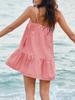 Women's Plaid A Line Mini Dress with Shoulder Straps Ruffle Hem and Side Pockets
