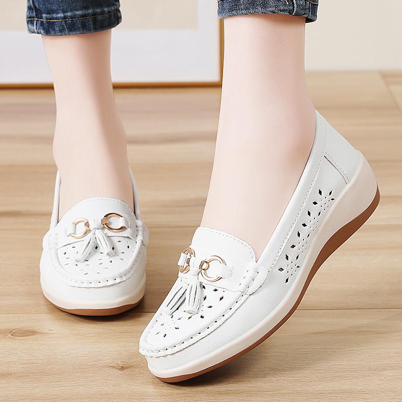 

Women Summer White Leather Office Business Shoes Platform Loafers Casual Thick Sole Elevator Slip on Shoes Large Size 41 білий