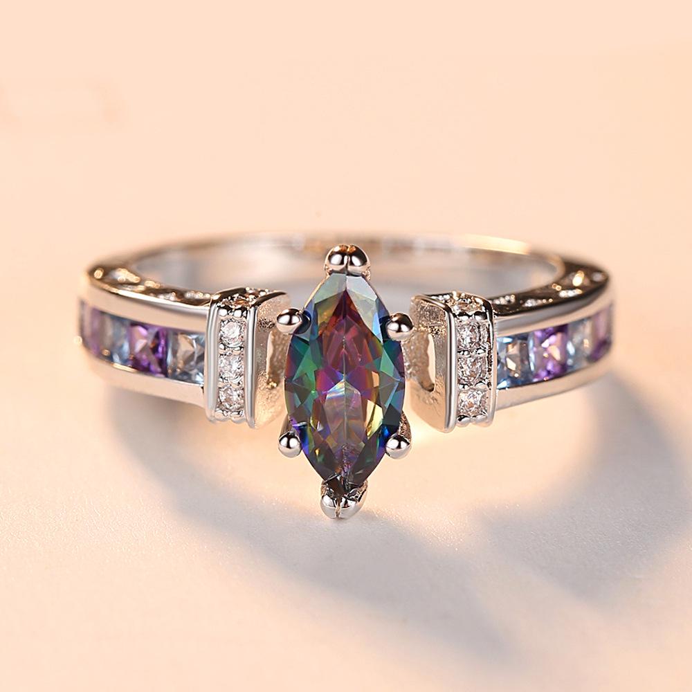Colorful Marquise Zircon Ring: Women's Simple Fashion Versatile Jewelry