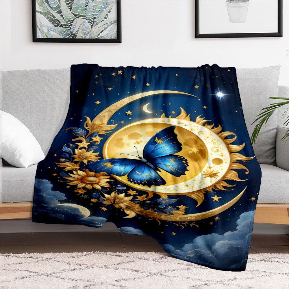 "Enchanted Celestial Butterfly Moon Decor"Blanket Flannel Throw Blanket for Sofa, Bed, Travel, Camping, Office