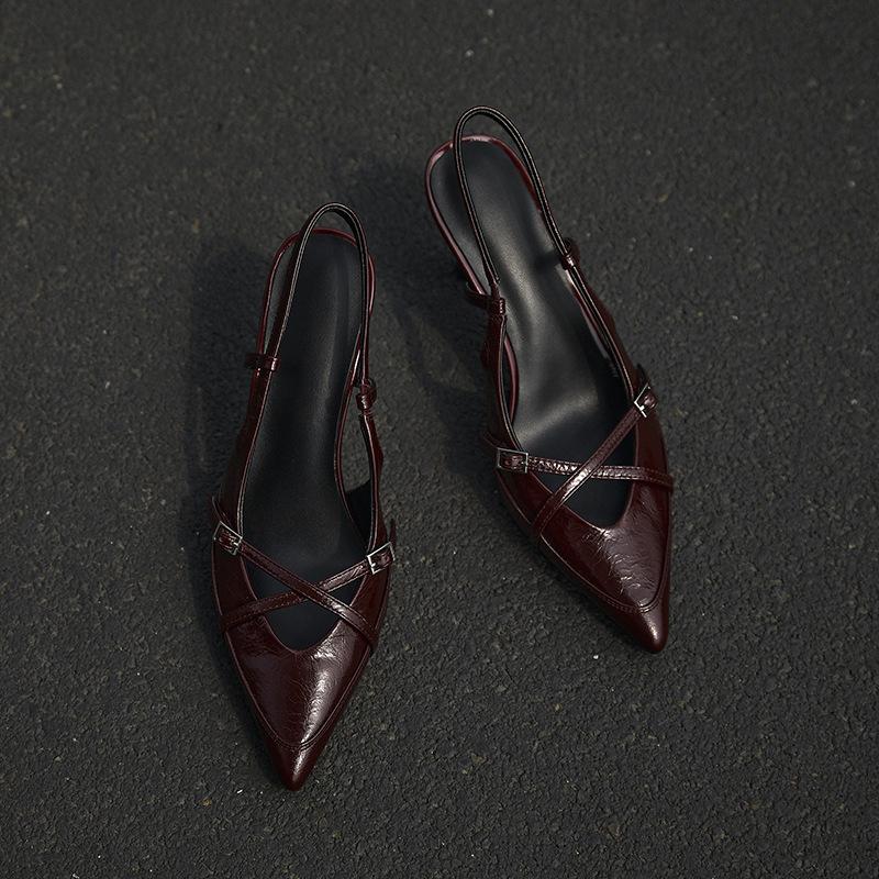 

2025 весна и лето новая женская обувь модные туфли с острым носком и сумкой, сандалии, элегантный темперамент, тонкий каблук, туфли с открытым верхом, туфли на высоком каблуке 39 бордовый