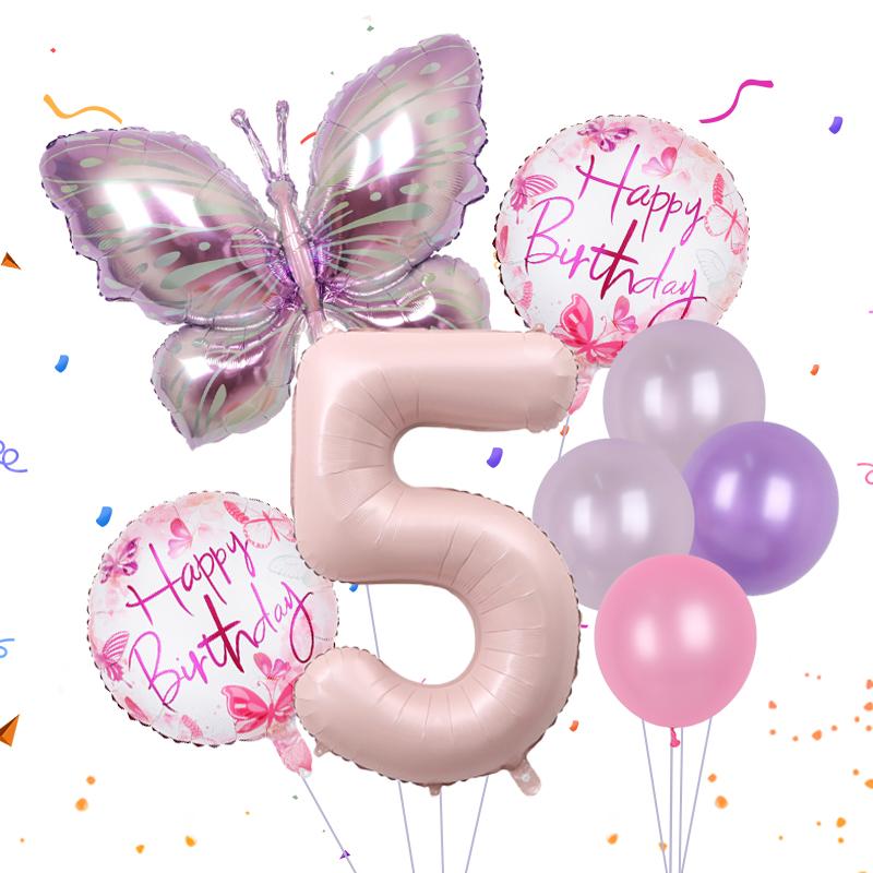 8pcs Butterfly Balloon Set 40inch Gradient Colorful Number 1-9 Foil Balloon Fairy Birthday Party Decoration Baby Shower Supplies