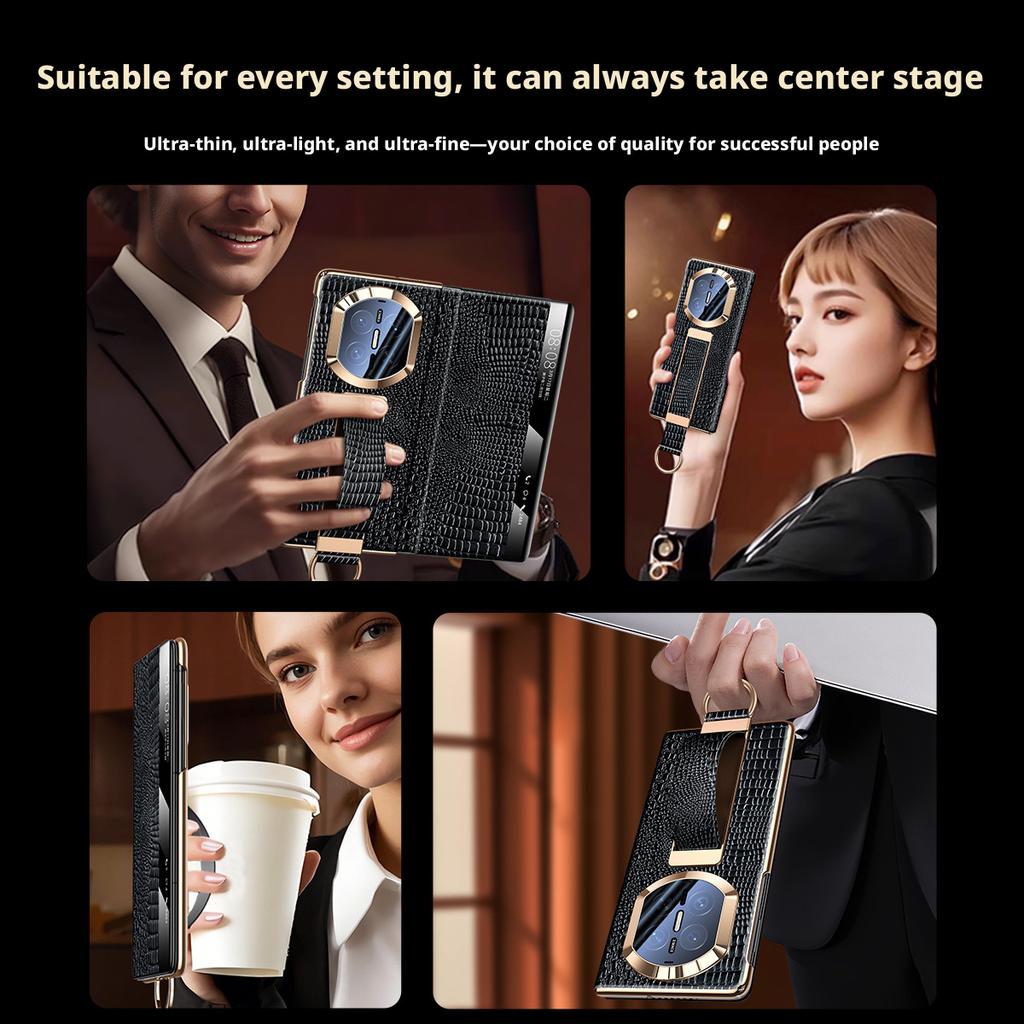 Wristband Ring Case For Huawei Mate X7 X6 X5 Premium Luxury Genuine Leather Magnetic Flip Smart Window Full Protection Cover