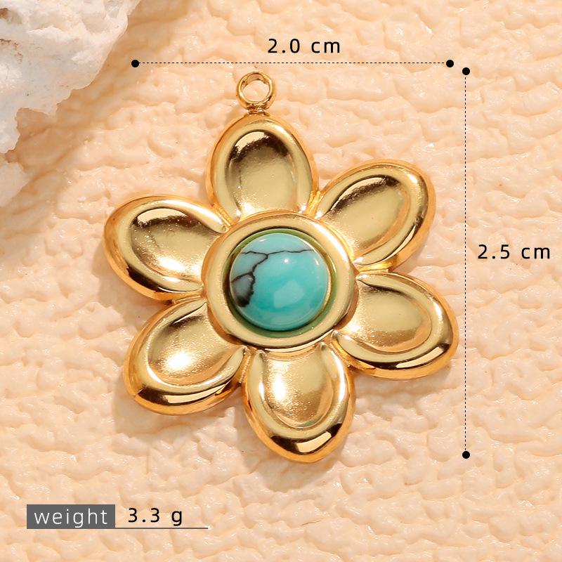 European Retro Turquoise Geometric Oval Pendant - Stainless & Titanium Steel Jewelry for Women