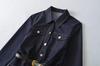 Women's Denim Belted Shirt Dress - Retro Lapel, Waist-Cinching, Hip-Hugging Short Skirt for Autumn/Winter