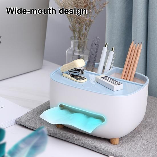 Tissue Box with Multiple Partitions for Remote Controls Watches Glasses Storage Slot Large Opening Design Desktop Organizer