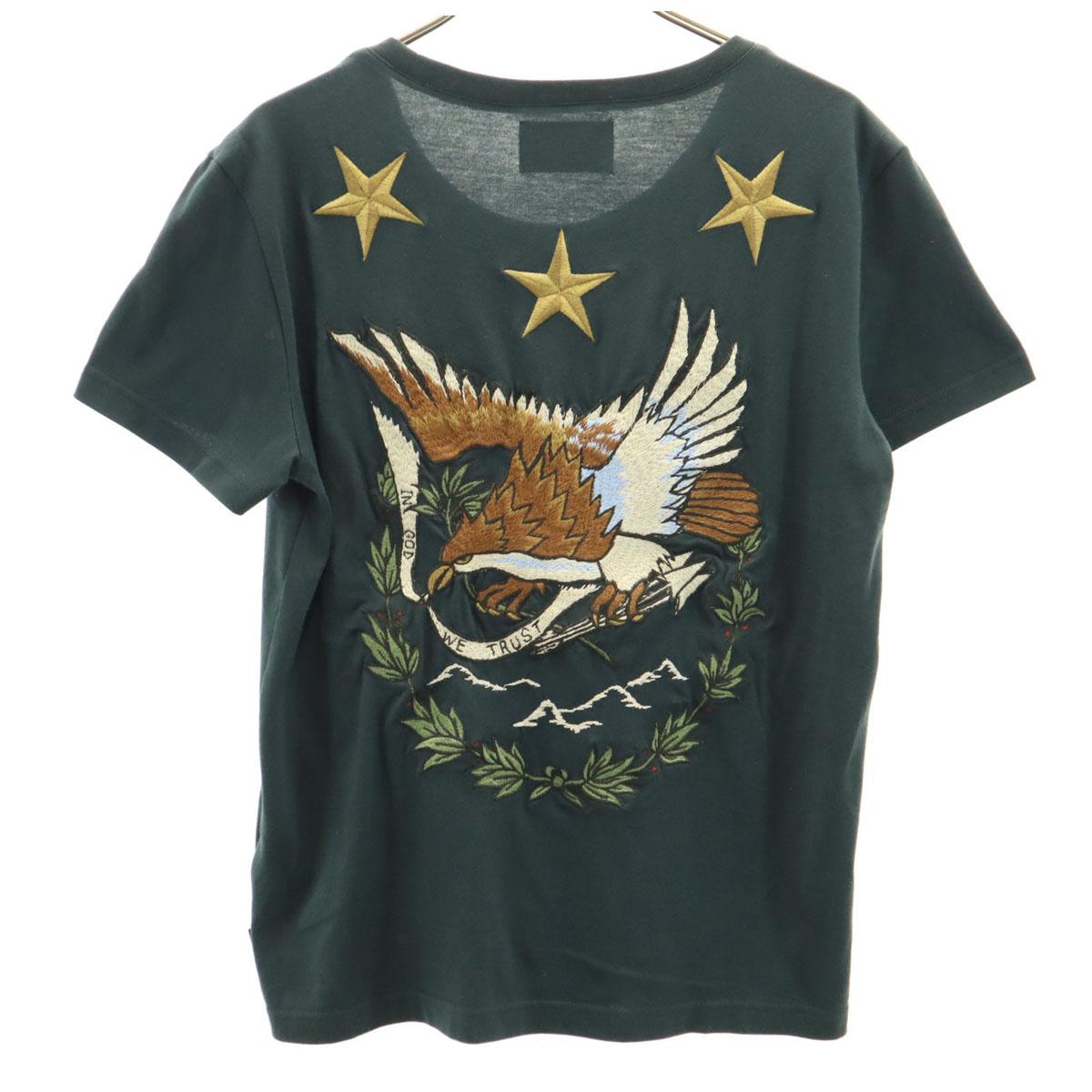 

glamb Вышивка орла на спине Футболка с коротким рукавом Темно-зеленый Женский Б/У