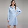 ELLE Irregular Pleated Striped Polo Neck Mid-Length Long Sleeve Dress Women dress Blue EL40030
