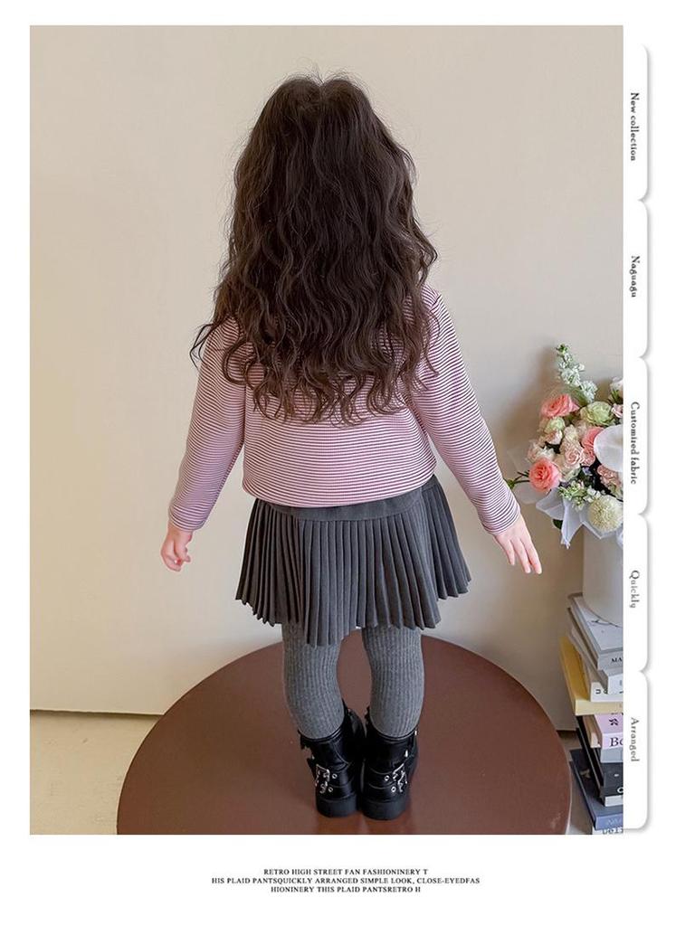 Girls' Fleece-Lined Long-Sleeve T-Shirt - Autumn/Winter Semi-High Collar Top