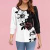Women's Fashion Casual 3/4 Sleeve Print Shirt Women's Round Neck Tops
