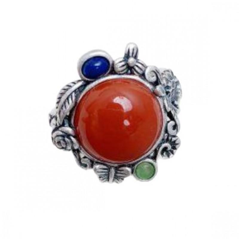 Adjustable Open Ring Women Men Vintage Butterfly Floral Design Copper Jewelry With Enamel Inlay