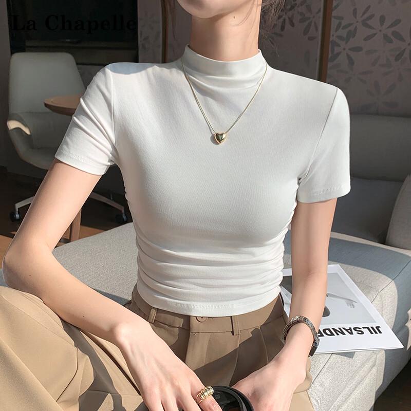 La Chapelle Women's Slim Fit Half-High Collar Short Sleeve T-Shirt