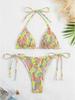 Floral Triangle Cup Three-Piece Swimsuit - Sexy Tie-Up Bikini Set In Stock