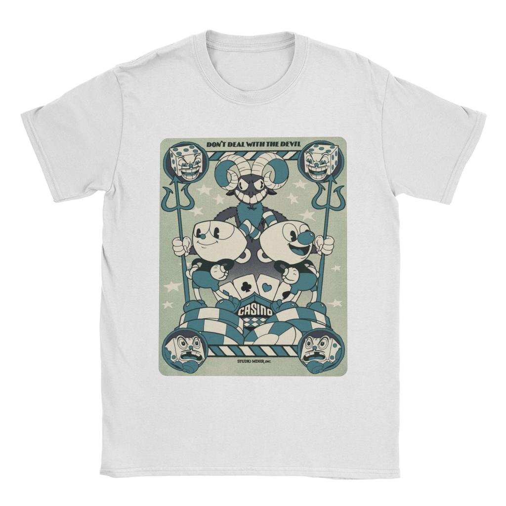 Men TShirt Cuphead Playing Card Vintage 100 Cotton Tees Short Sleeve  T Shirt O Neck Clothes 6XL