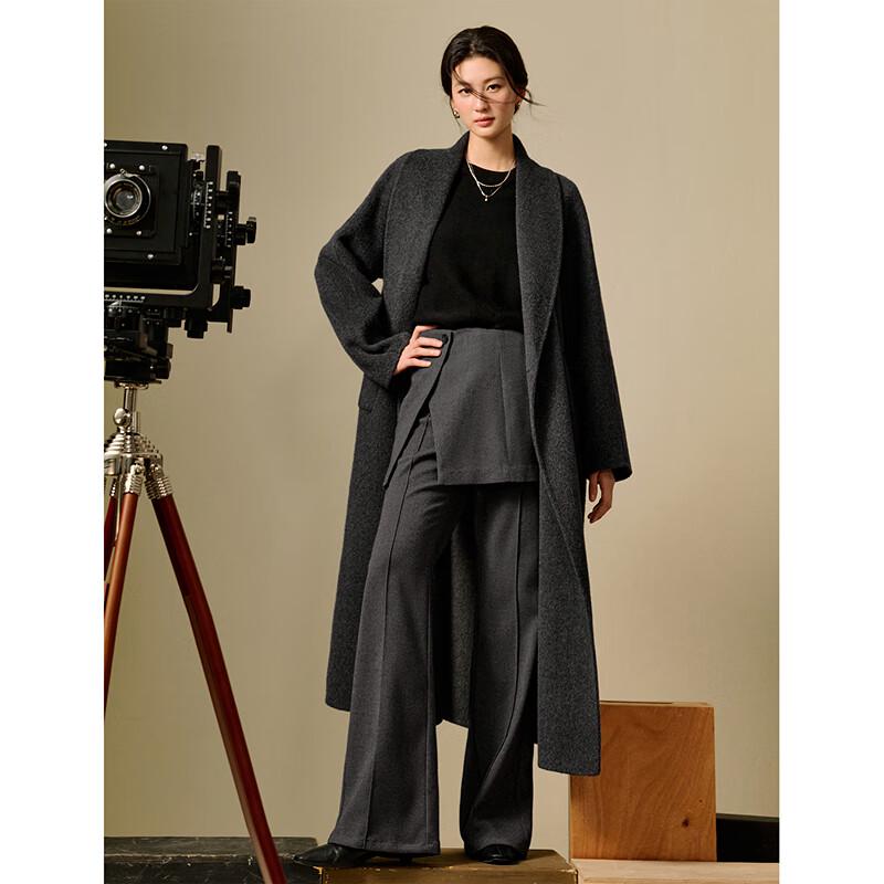 INMAN Women's Alpaca Silk Blend Double-Faced Long Wool Coat
